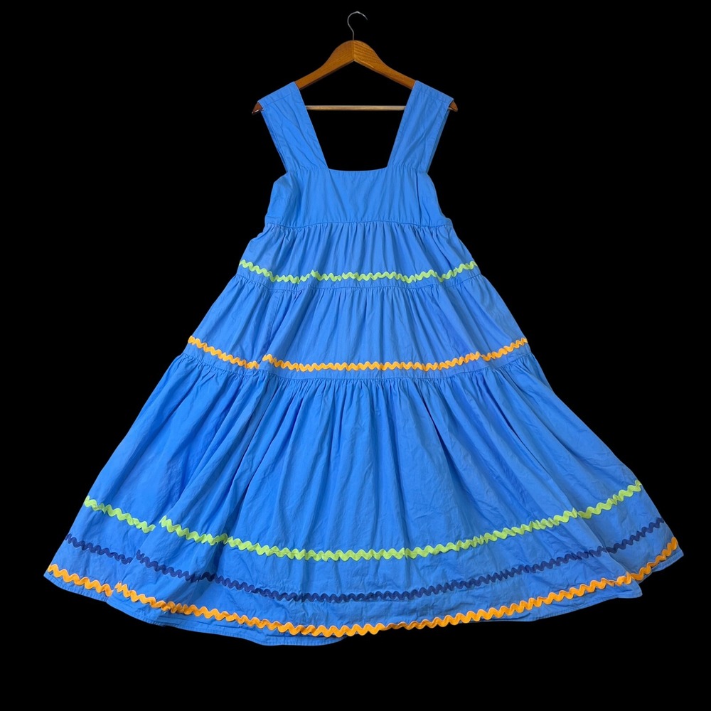 Anthropologie Helena Square-Neck Tiered Midi Dress Blue Tiered Milkmaid Size M